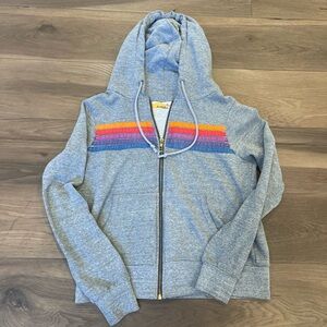 Aviator Nation Gray Hoodie with Multicolor Stripes